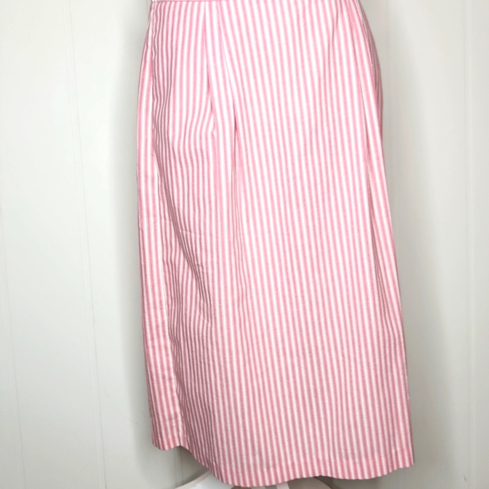 Vintage Pleated  baby pink midi skirt  stripe Coquette Girl  Cotton Gauze 50s 60
